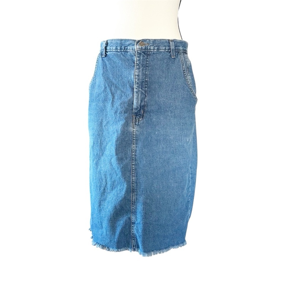 Vintage 70’s Denim Pencil Skirt High Rise Fringe Distressed Western Spring